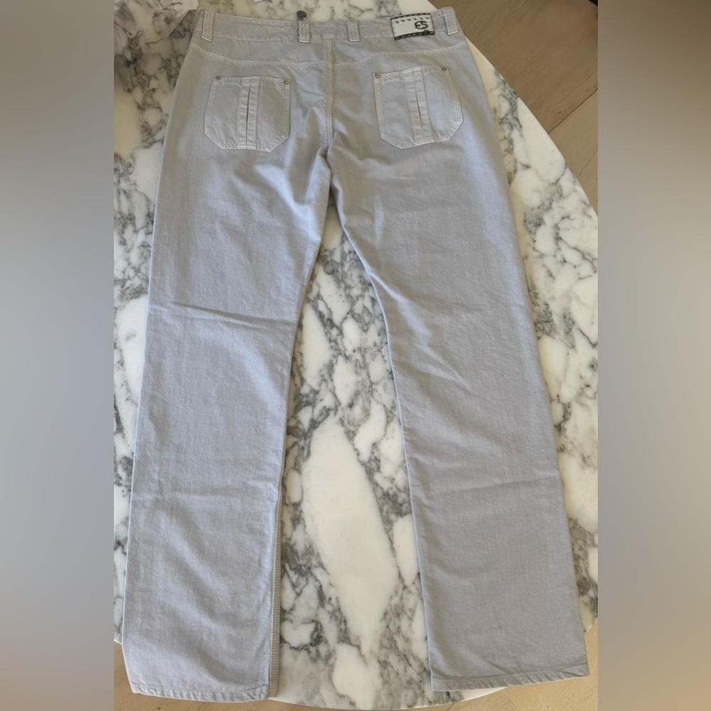 NWT ERMANNO SCERVINO Grey Jeans Cool Leather and Metal brand tag on back IT54 - Picture 3 of 12